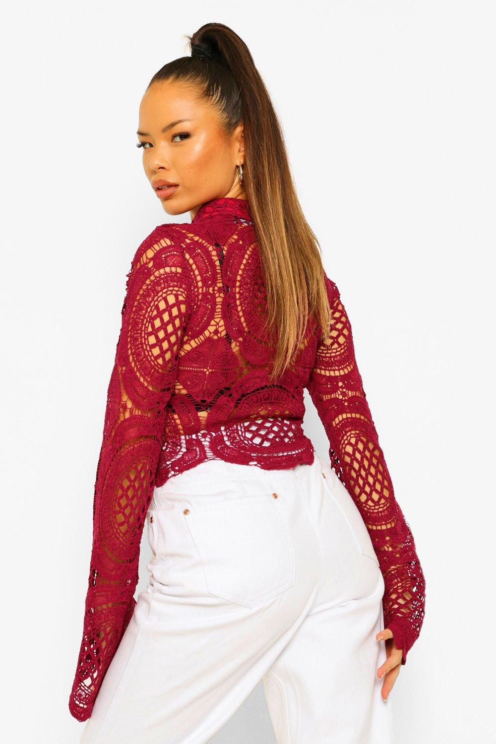 Turtle Neck Crochet Lace Crop Top