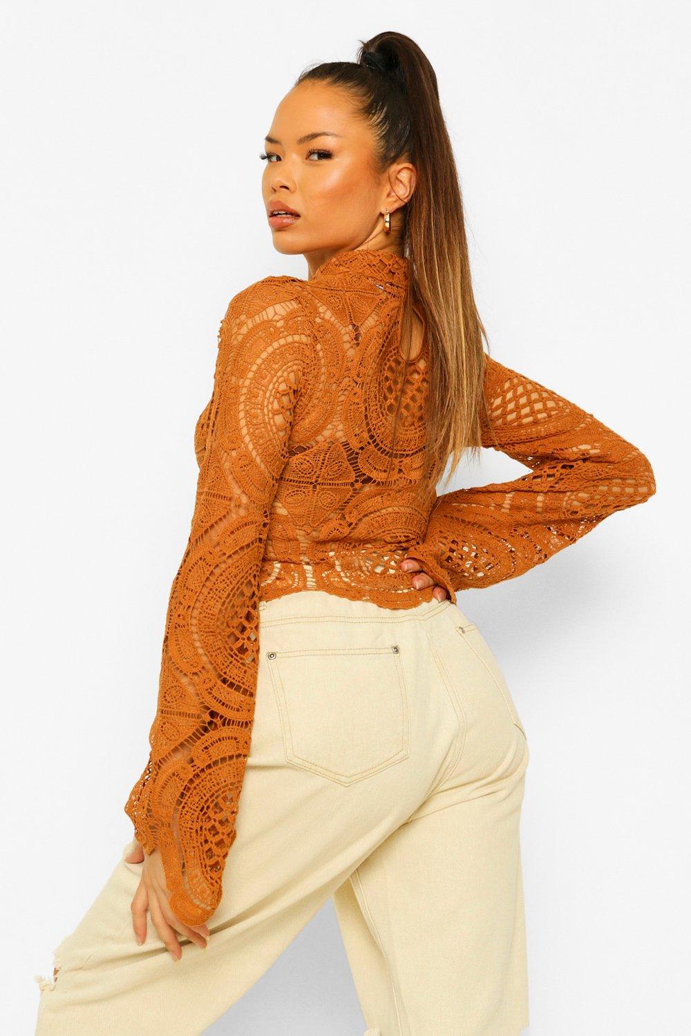 Turtle Neck Crochet Lace Crop Top