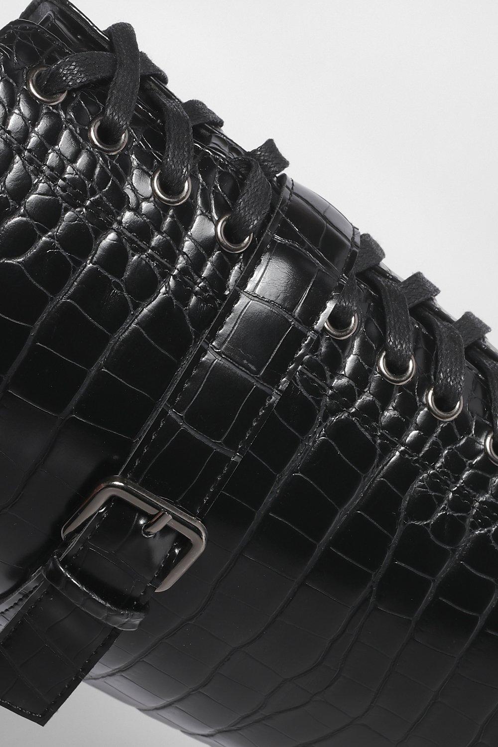 Combat boot buckles croco black deals