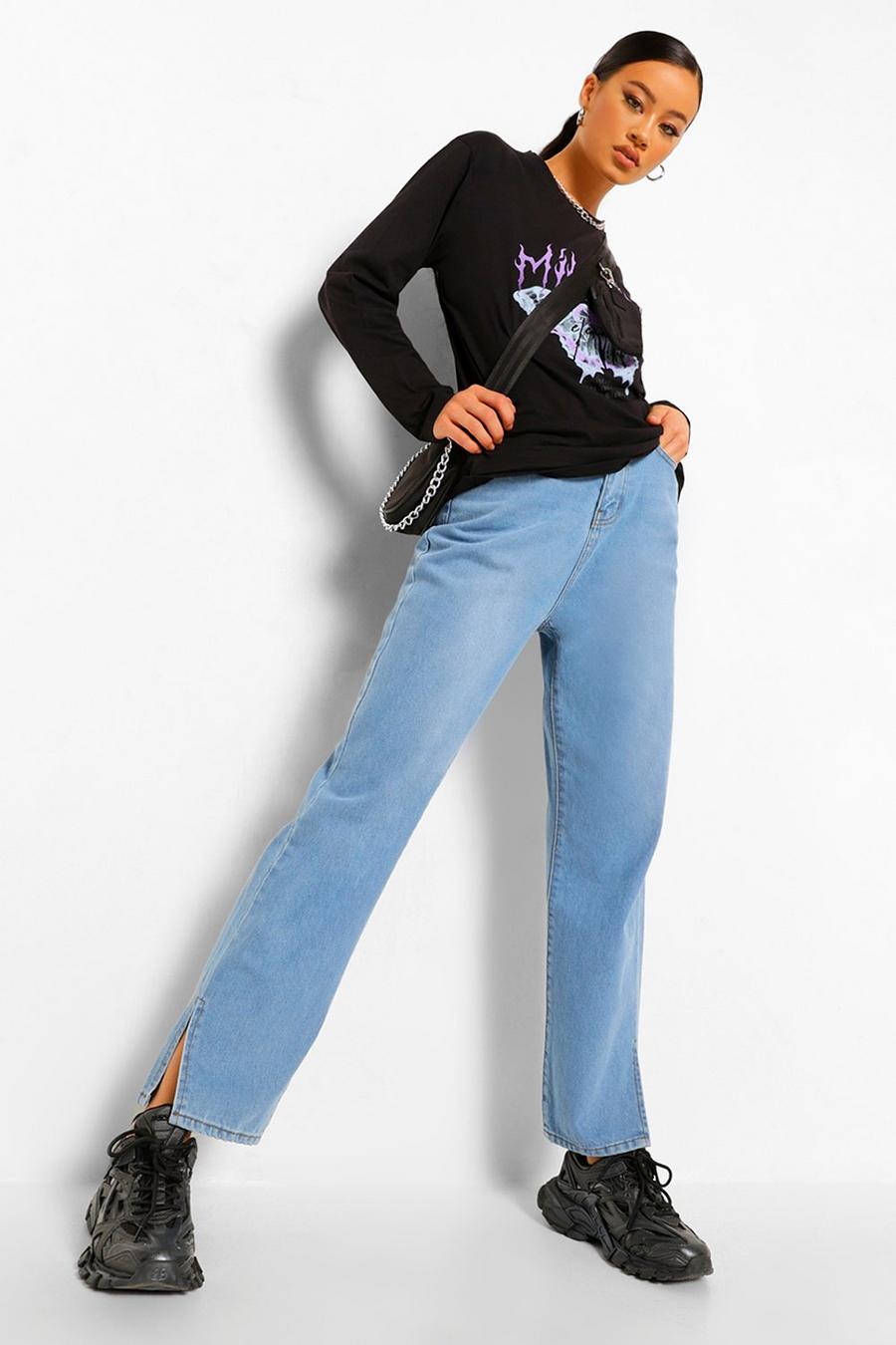 Mid blue Jeans med slitsar image number 1