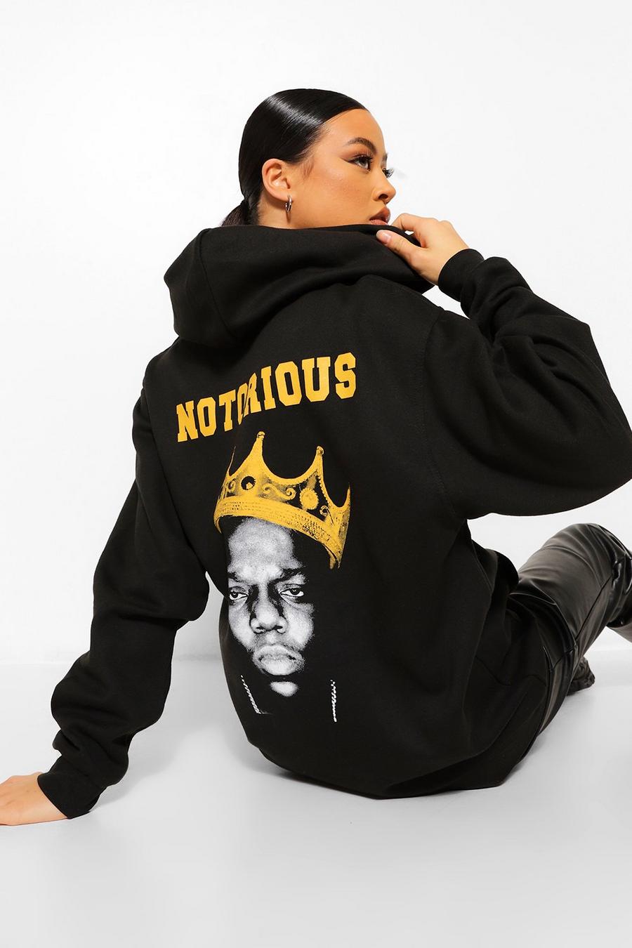 שחור קפוצ'ון עם הדפס ממותג של Notorious Big בגב image number 1