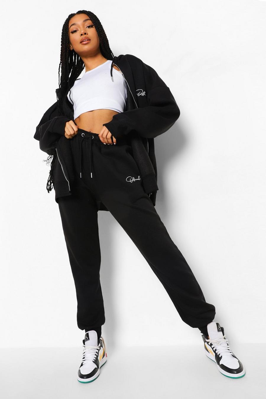 Black Oversized Official Zip Hooded Tracksuit image number 1