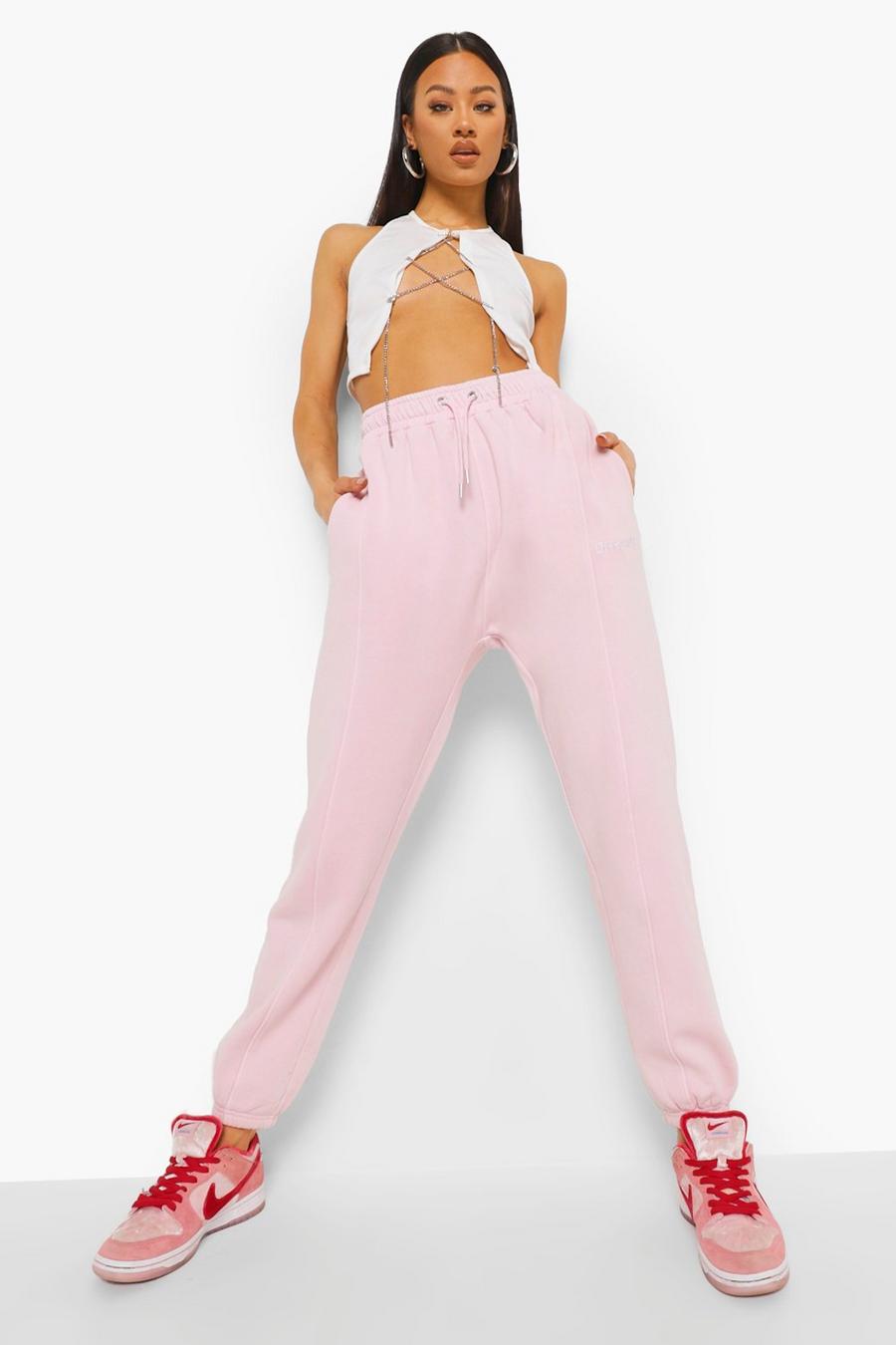 Pink "Official" Joggers med stentvättad effekt och dekorativ söm image number 1
