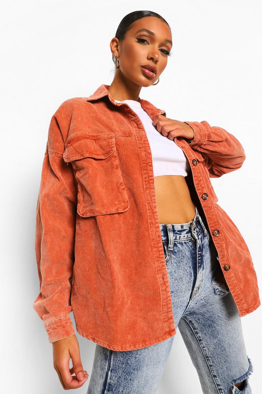 Coral Washed Cord Oversized Shirt image number 1