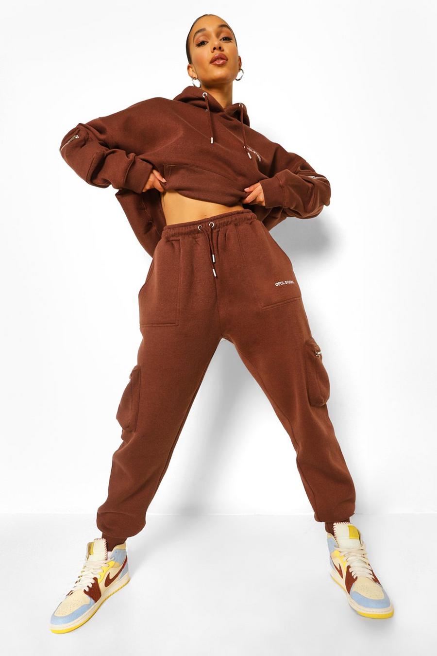 Chocolate 3d Cargo Pocket Hooded Tracksuit image number 1