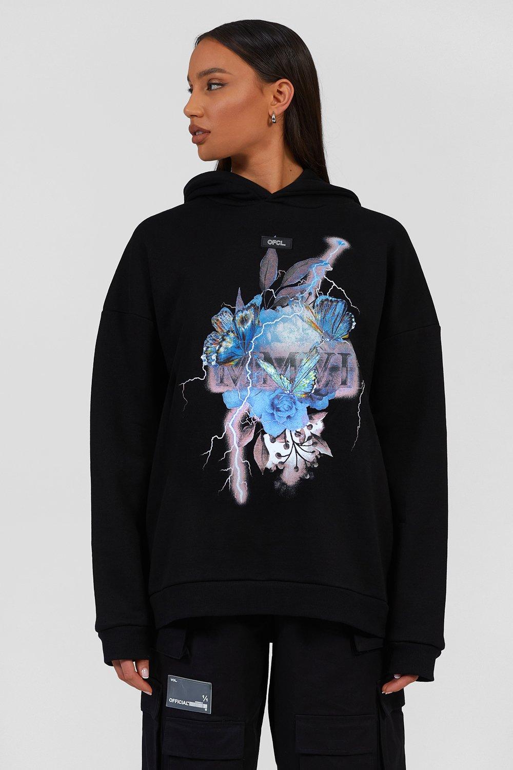 Oversized Butterfly Graphic Print Hoodie