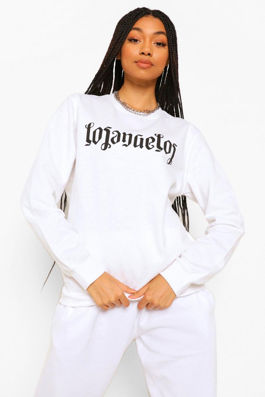 White Sweatshirt med slogan i gotisk stil image number 1