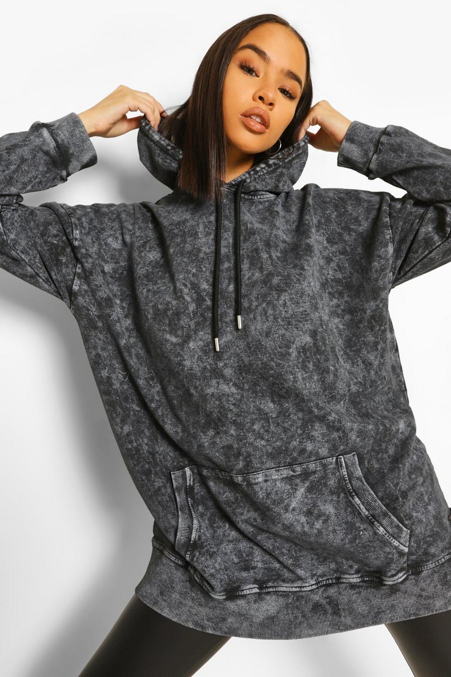 Black Oversize hoodie med stentvättad effekt image number 1