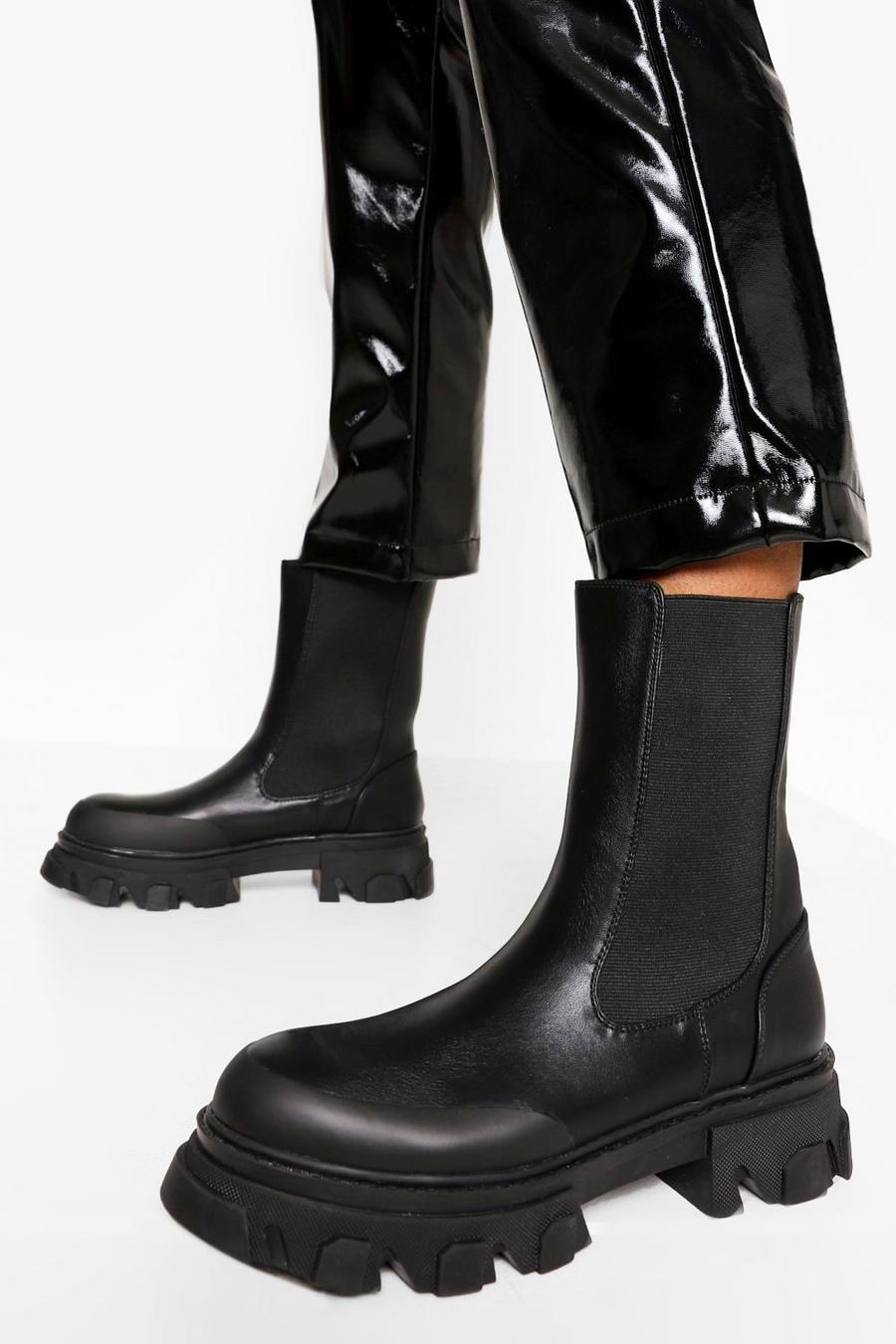 Black Chunky Cleated Sole Chelsea Boots image number 1