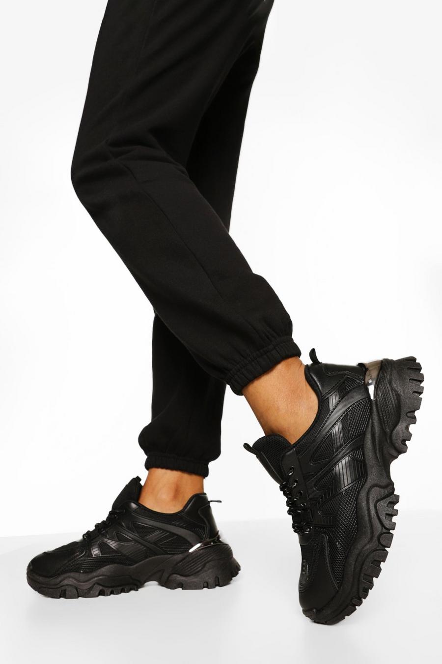 Black Chunky Cleated Sole Sneakers image number 1