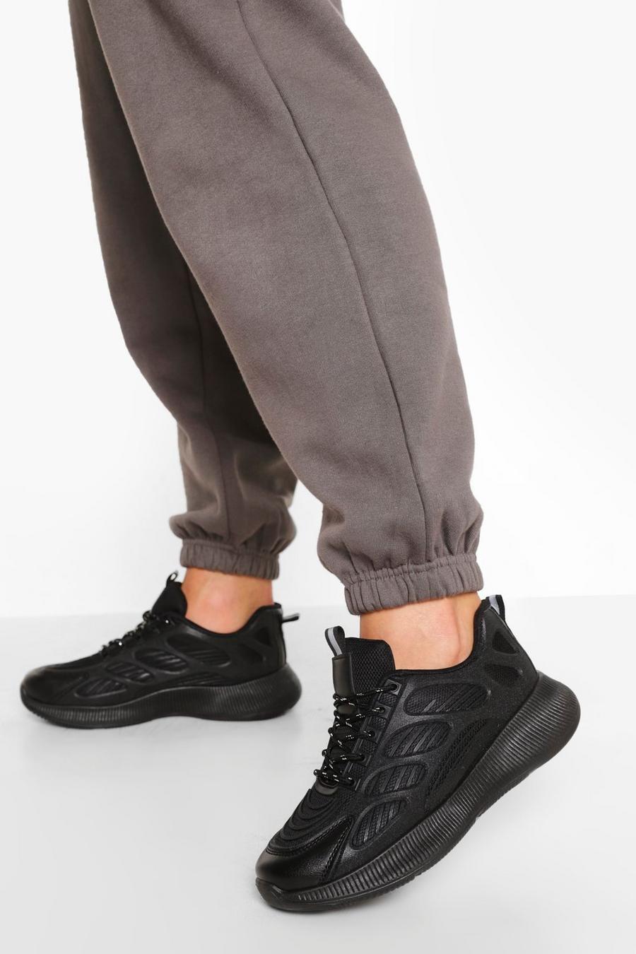 Zapatillas deportivas gruesas con paneles de punto, Negro image number 1