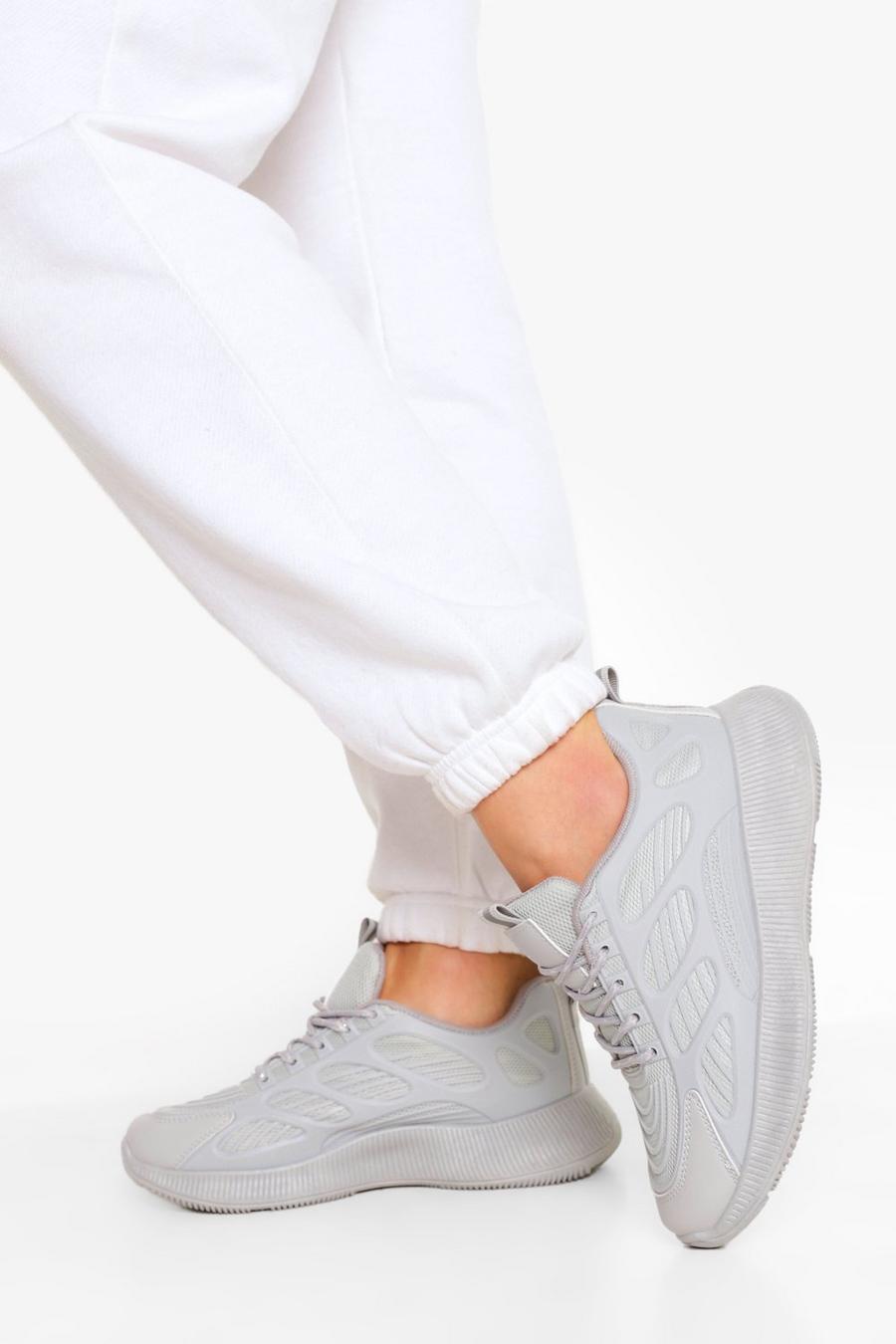 Grey Knitted Panel Chunky Sports Sneakers image number 1