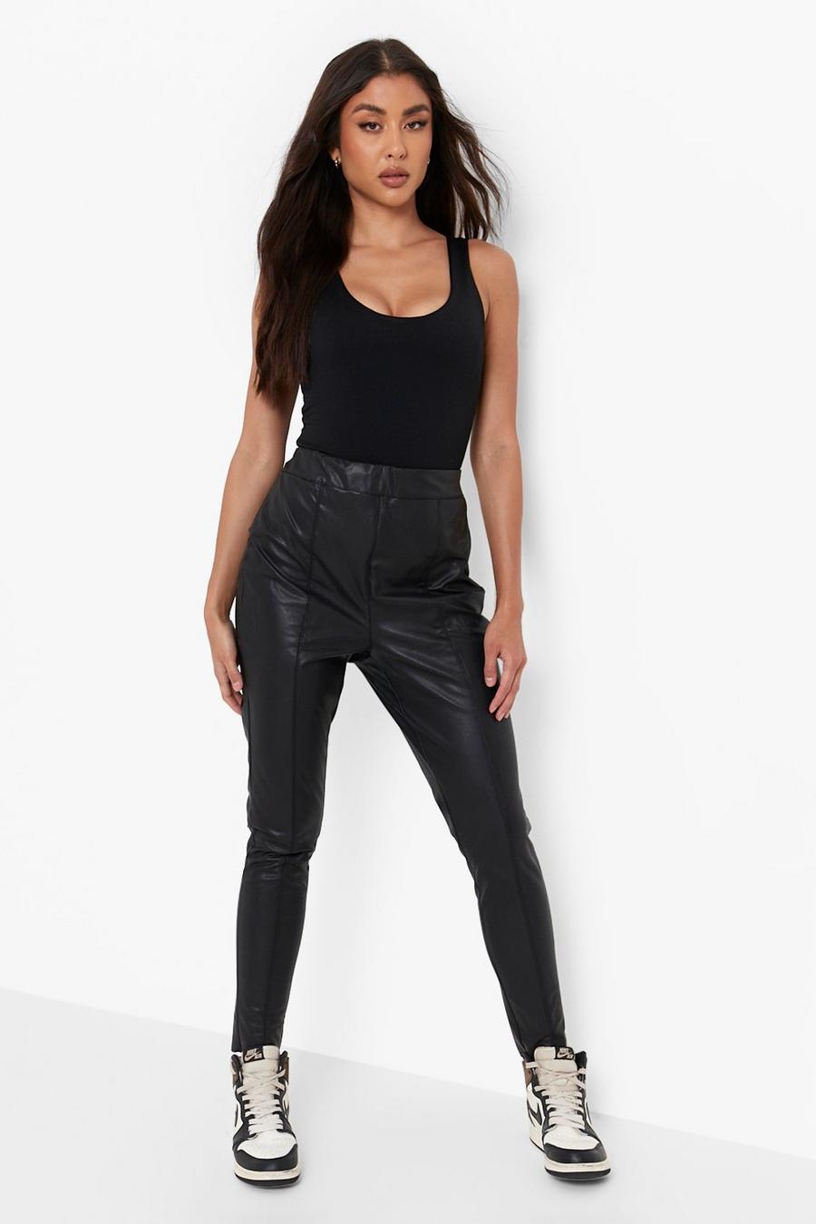 Pantalones moldeadores con detalle de costuras con efecto cuero Premium, Negro image number 1