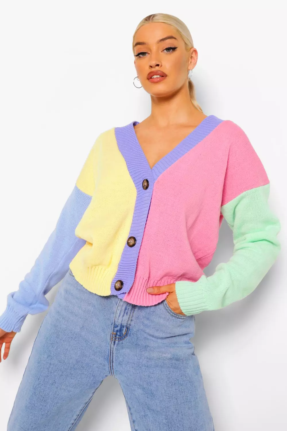 Pink Rainbow Colour Block Cardigan alternative image