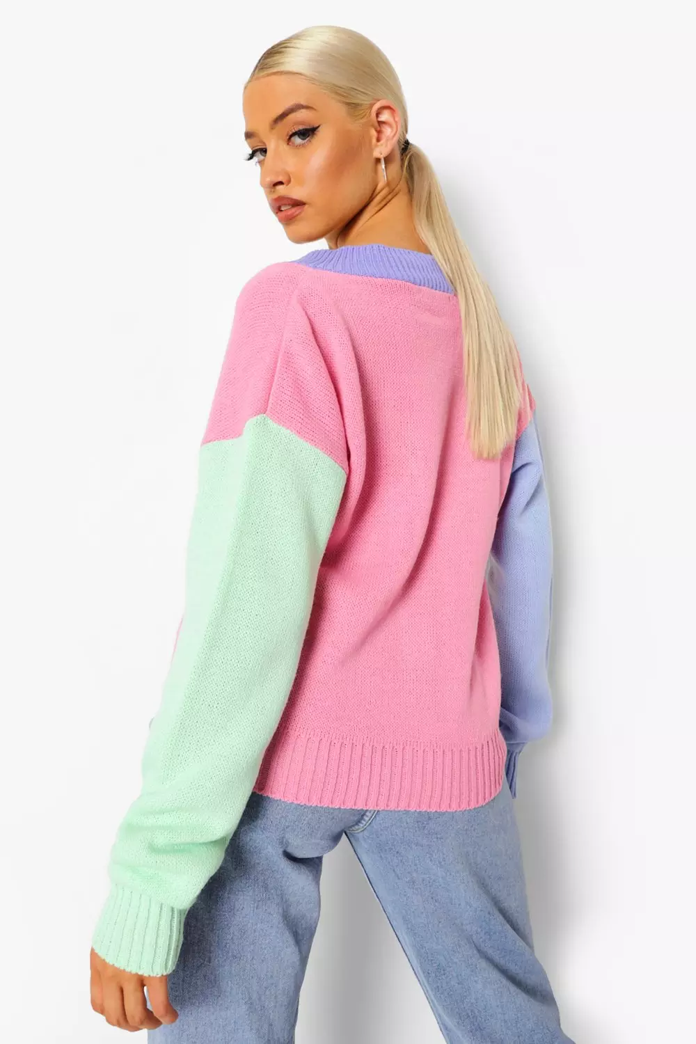 Pink Rainbow Colour Block Cardigan alternative image