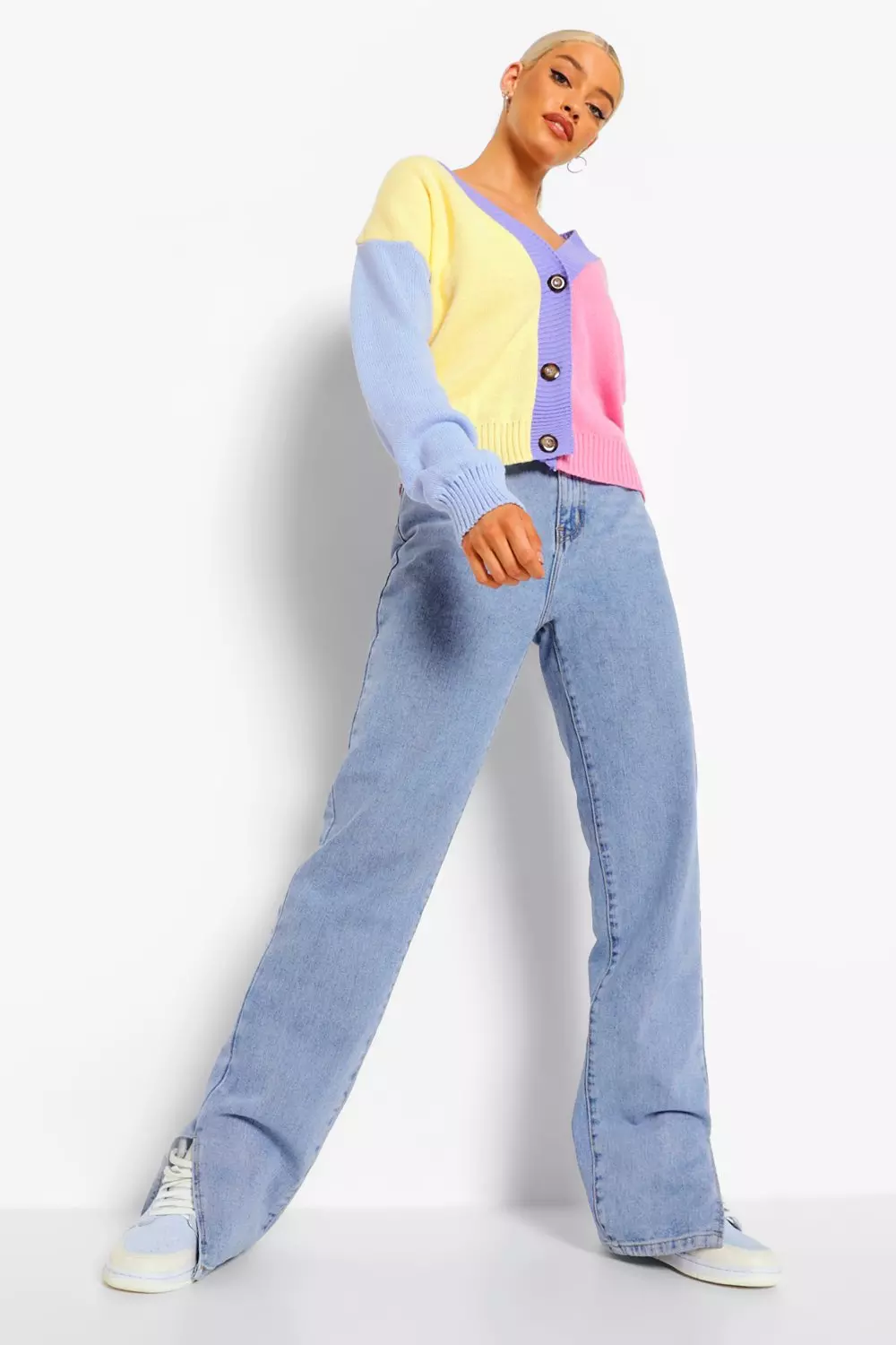 Pink Rainbow Colour Block Cardigan alternative image