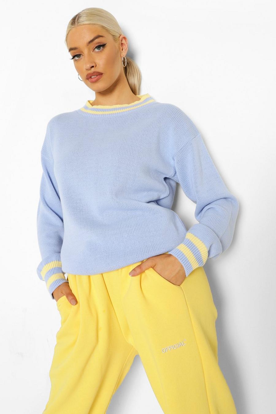 Blue Pastel Stripe Trim Sweater image number 1