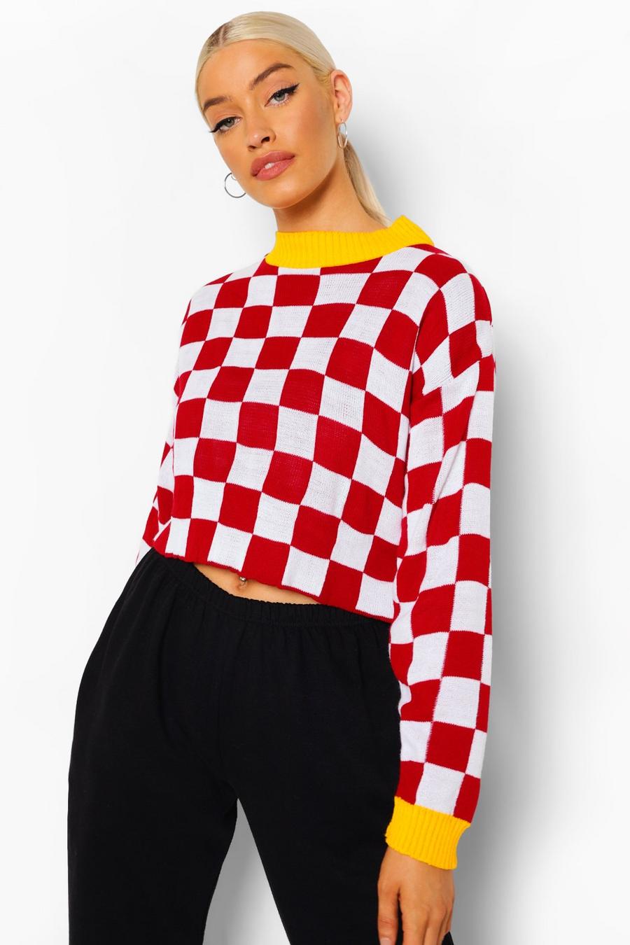 Red Moto Check Cropped Sweater image number 1