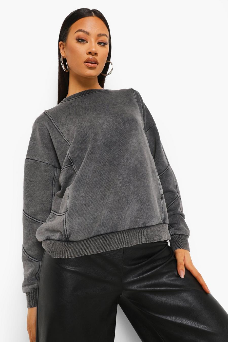 Black Oversize sweatshirt med stentvättad effekt och dekorativa sömmar image number 1