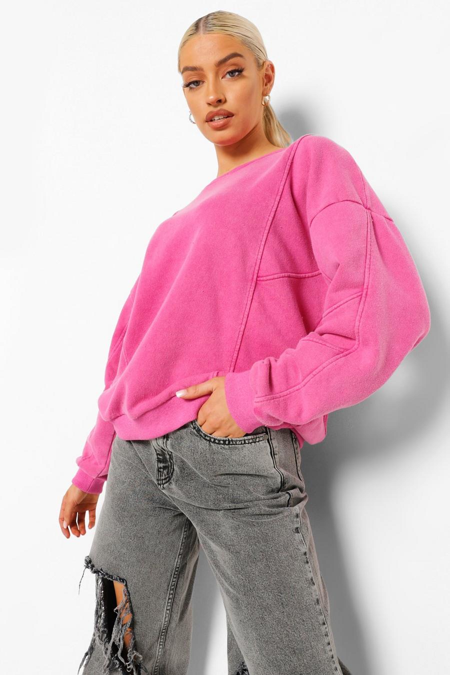 Raspberry Oversize sweatshirt med stentvättad effekt och dekorativa sömmar image number 1