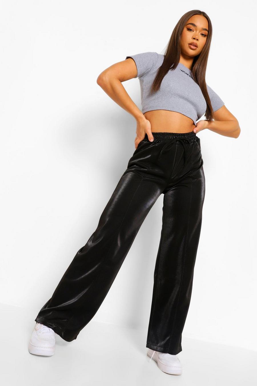 Black Piping Detail Wide Leg Luxe Jogger image number 1