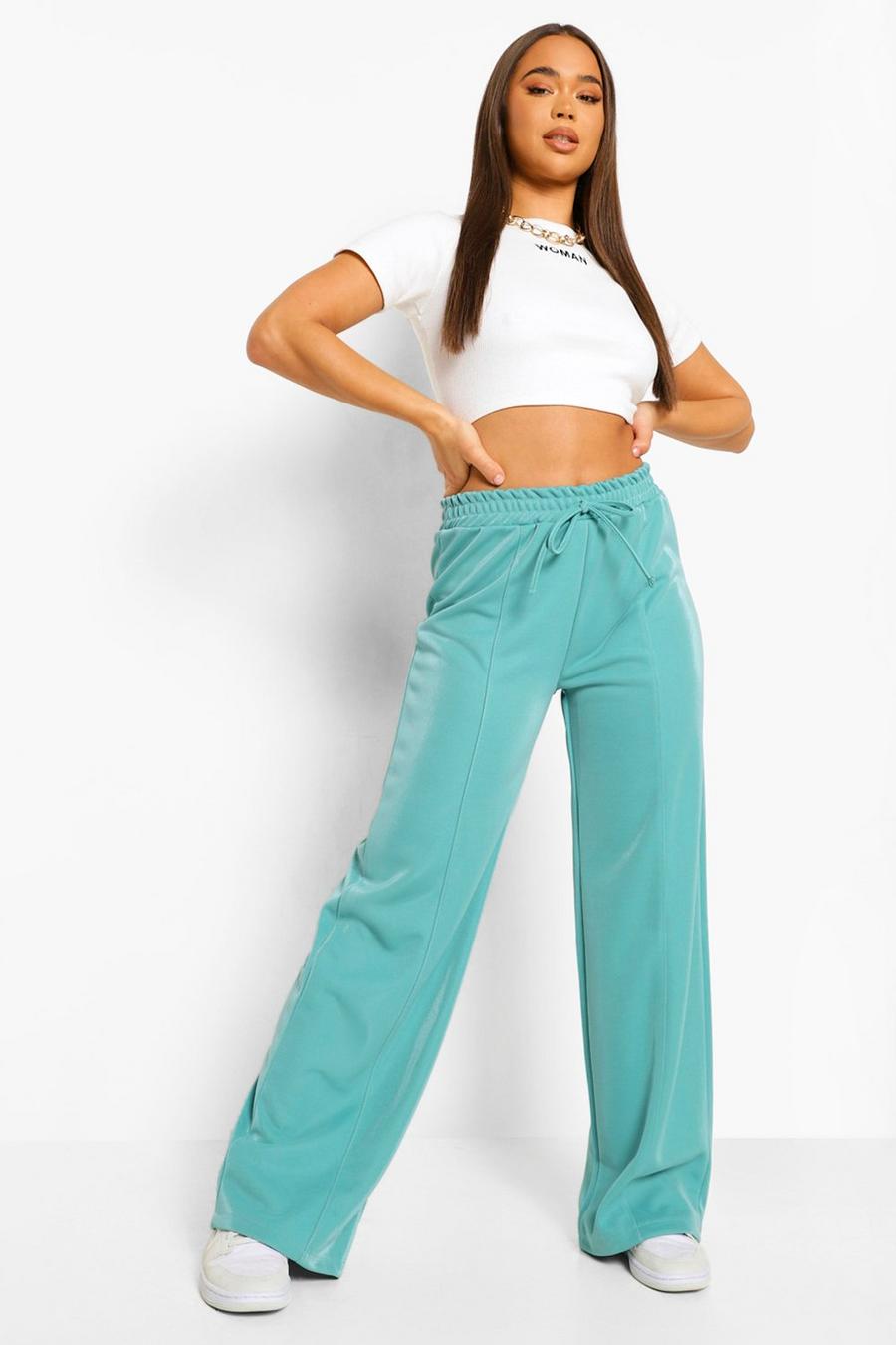 Turquoise Piping Detail Wide Leg Luxe Joggers image number 1