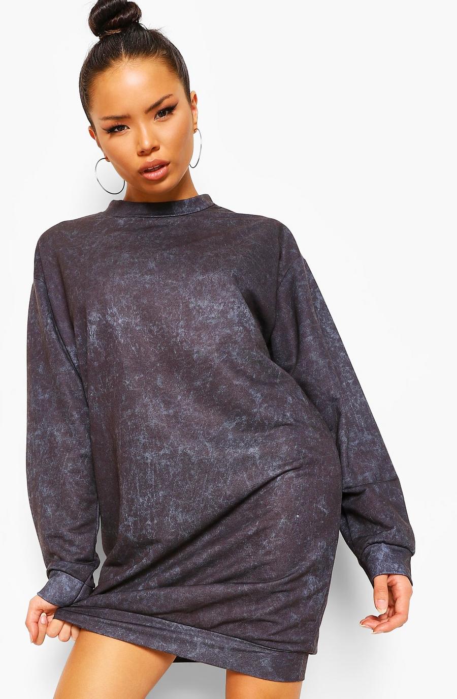 Charcoal Oversize stentvättad sweatshirtklänning image number 1