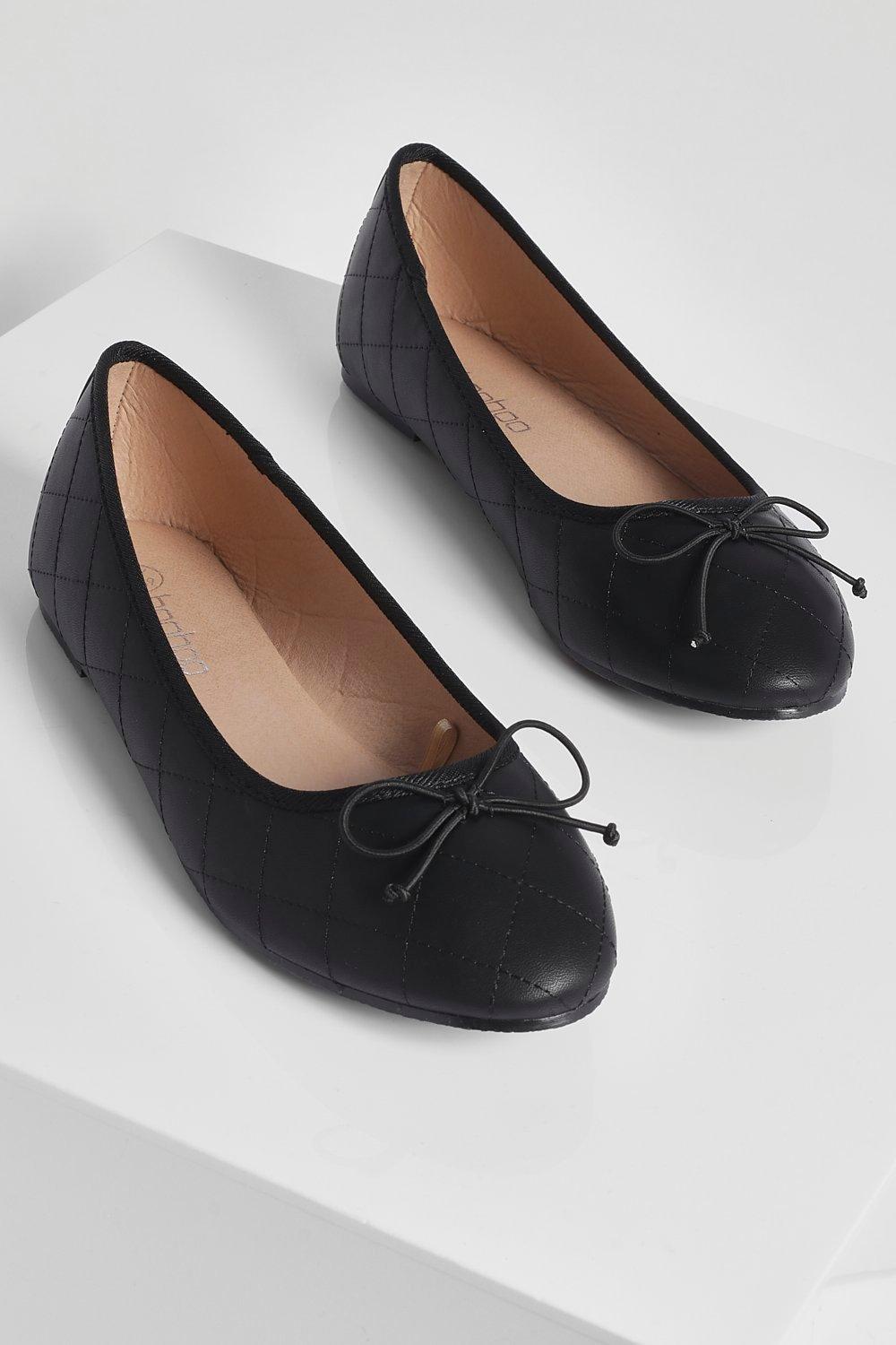 Blue Boohoo Quilted Bow Ballet Flats in Black Womens Shoes Flats and flat shoes Ballet flats and ballerina shoes 