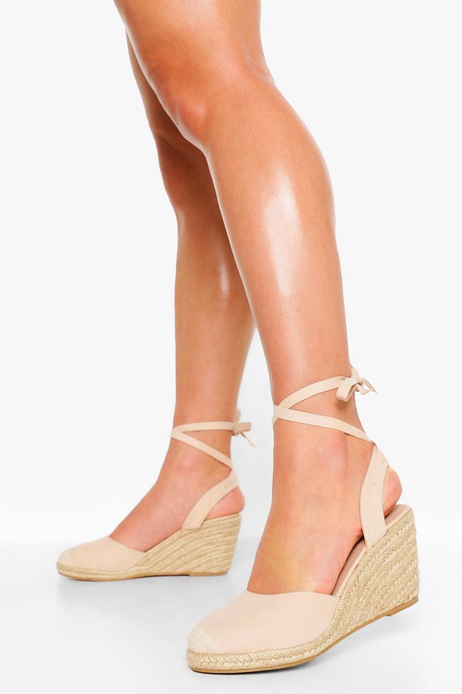 Nude Wide Fit Wrap Up Espadrille Wedges image number 1