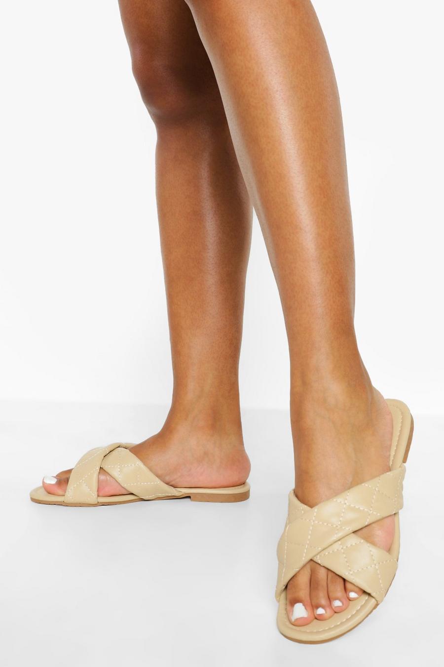 Nude Wide Fit Crossover Quilt Mule image number 1