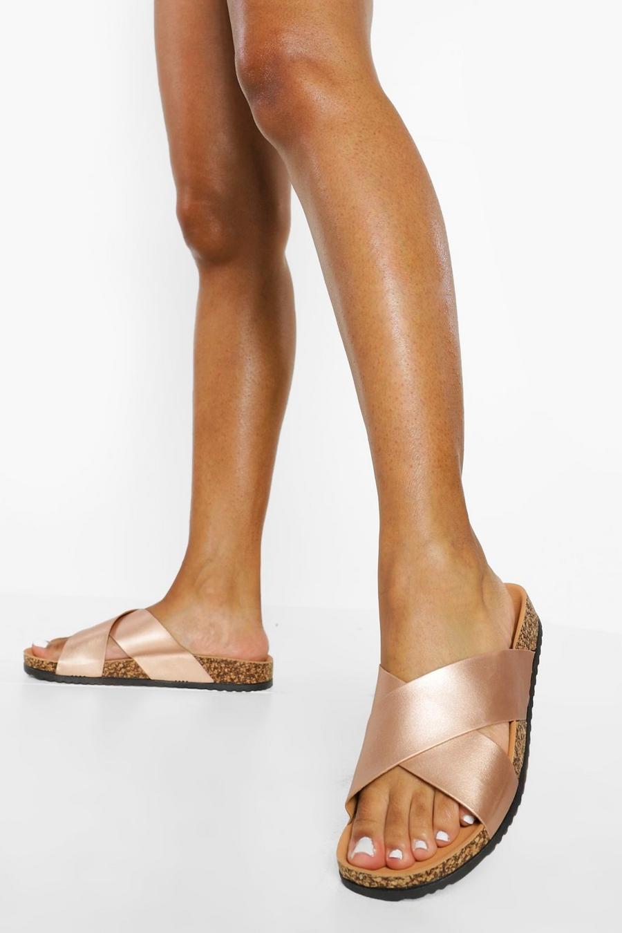Rose gold metallic Crossover Footbed Sandal