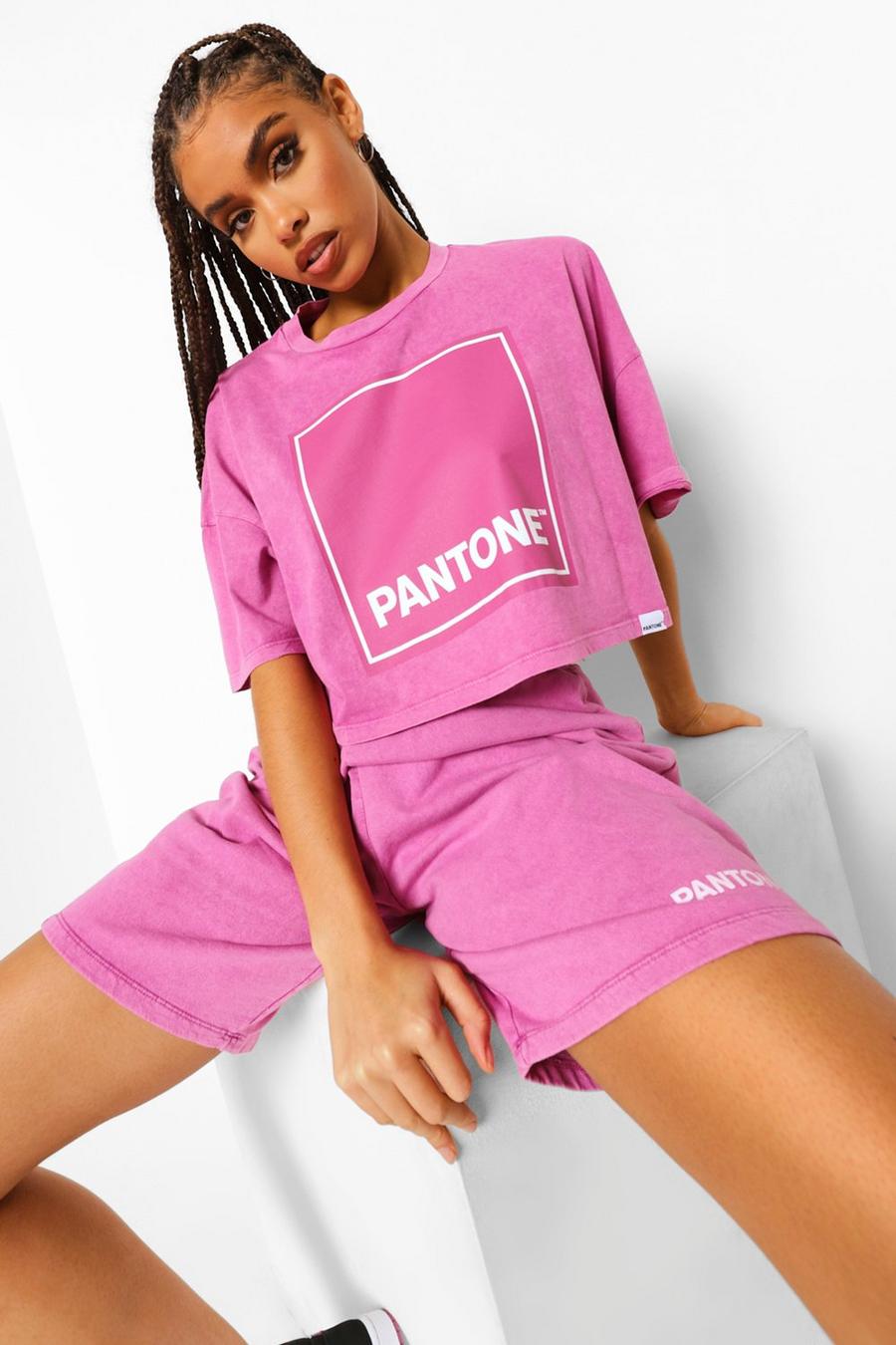 Pantone kurzes T-Shirt in Acid-Waschung, Verwaschenes pink image number 1