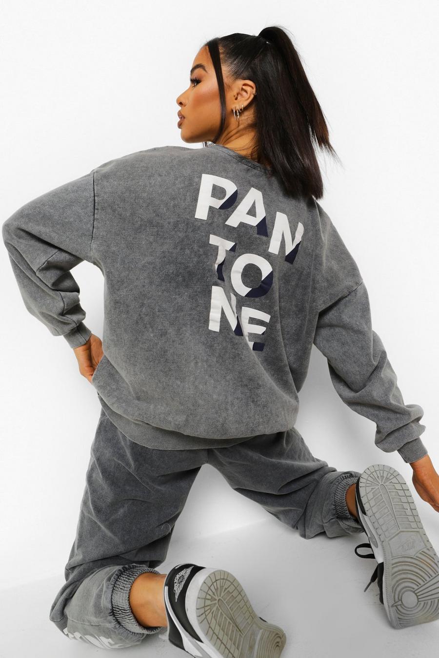Pantone Sweatshirt mit Rundhalsausschnitt in Acid-Waschung, Grau image number 1