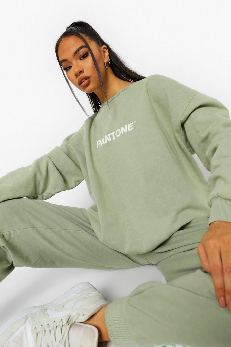 Pantone Sweatshirt mit Rundhalsausschnitt in Acid-Waschung, Verwaschenes limettengrün image number 1