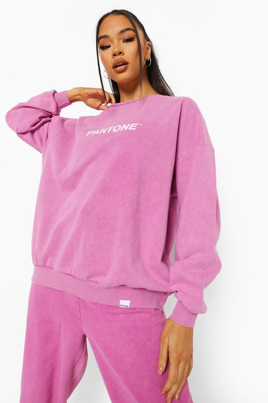 Washed pink Pantone Stentvättad sweatshirt med rund hals image number 1