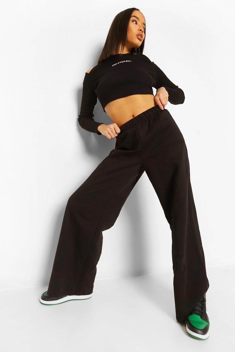 Black Wide Leg Embossed Official Joggers image number 1