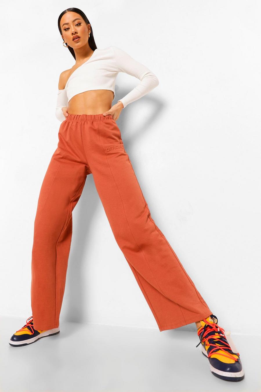 Rust Wide Leg Embossed Official Joggers image number 1