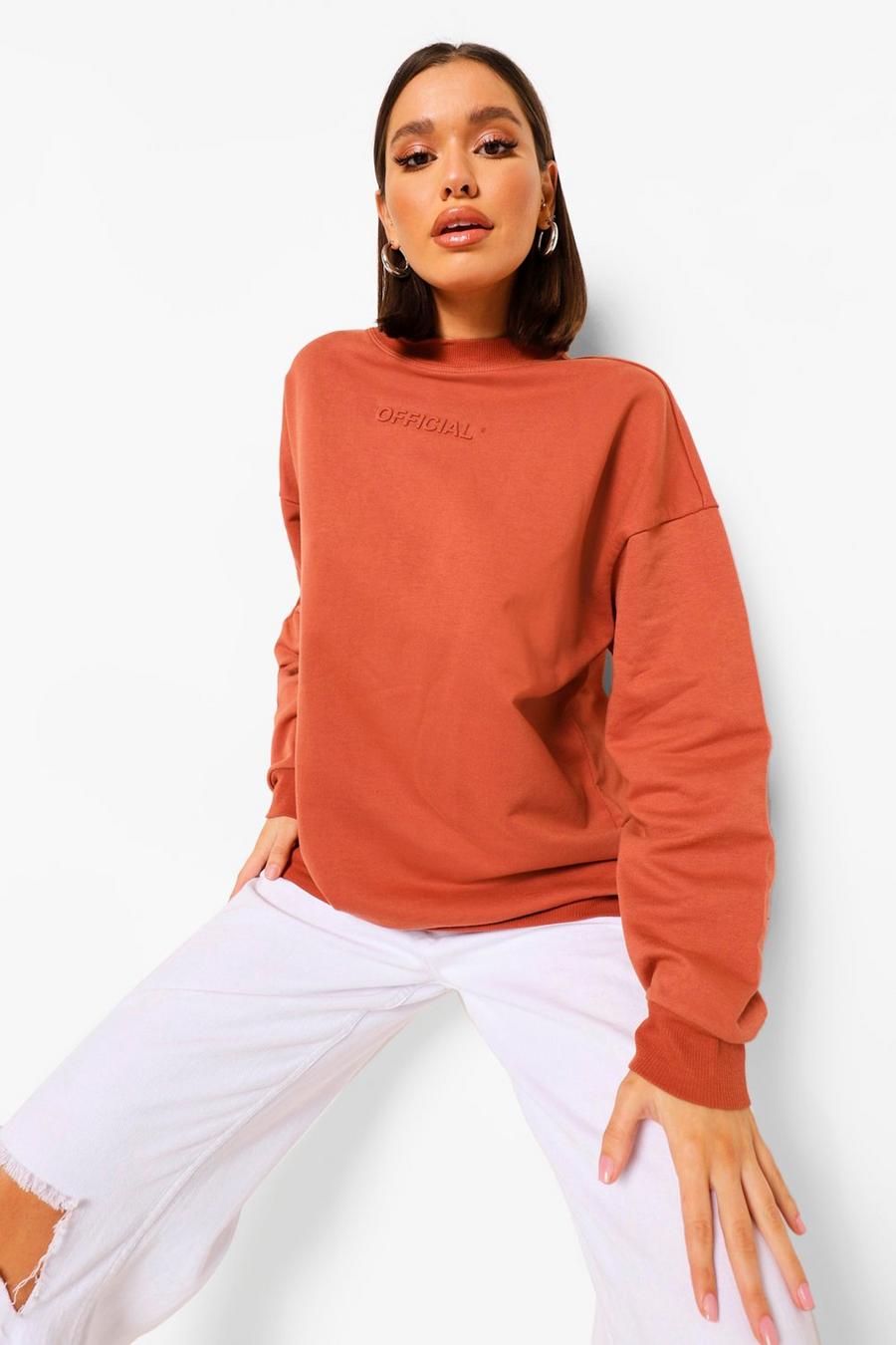 Rust Oversized Embossed Official Crew Neck Sweater image number 1