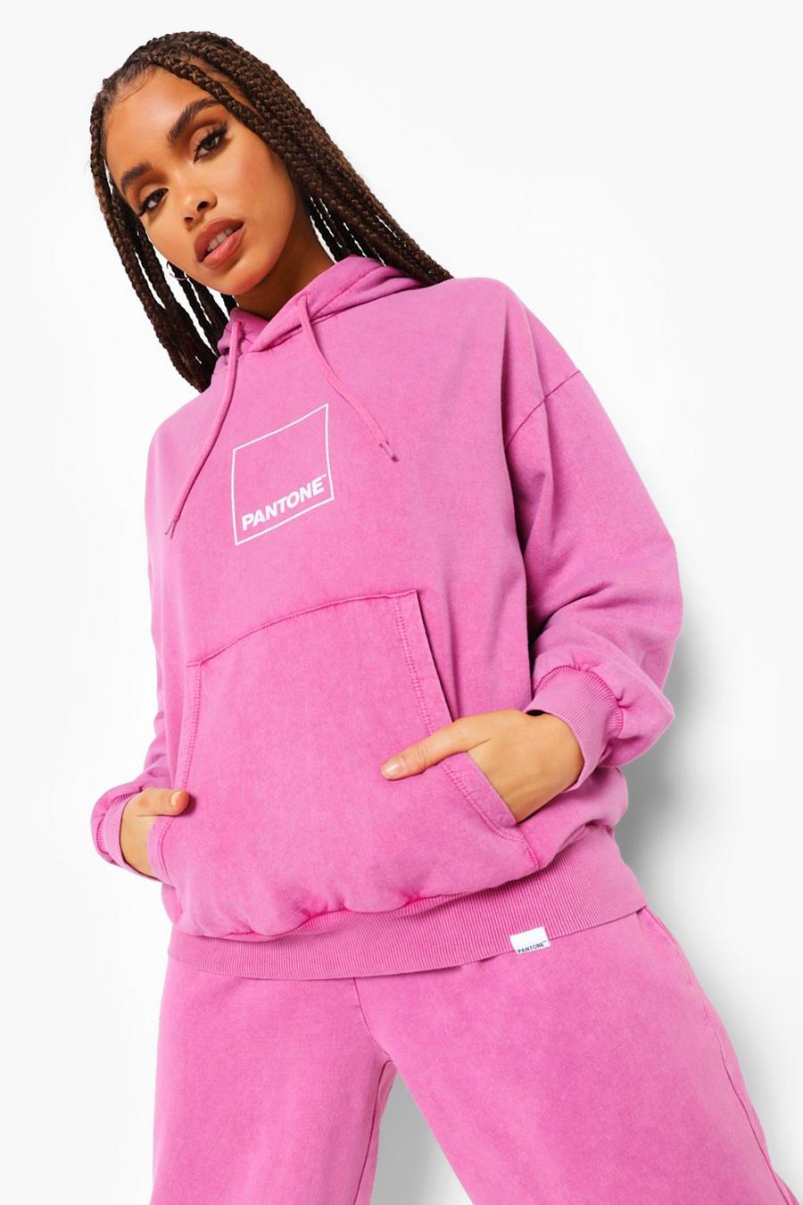 Washed pink Pantone Stentvättad hoodie med tryck fram och bak image number 1