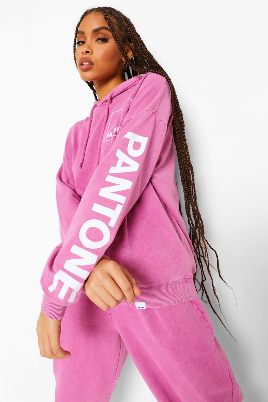 Washed pink Pantone Oversize stentvättad hoodie image number 1
