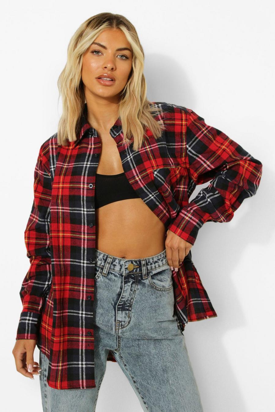 Red Woven Check Oversized Shirt image number 1