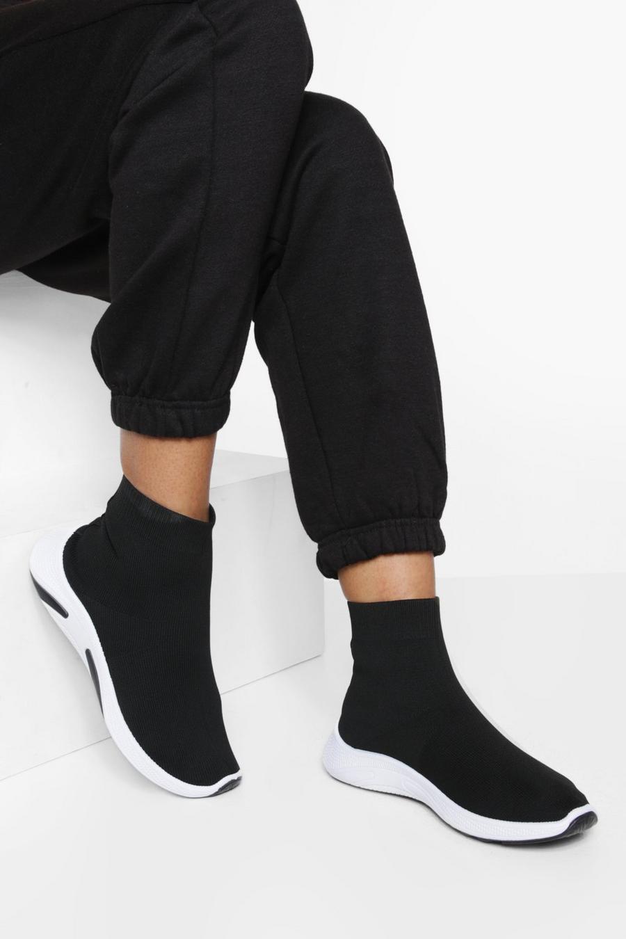 Black Wide Fit Knitted Sock Trainers image number 1