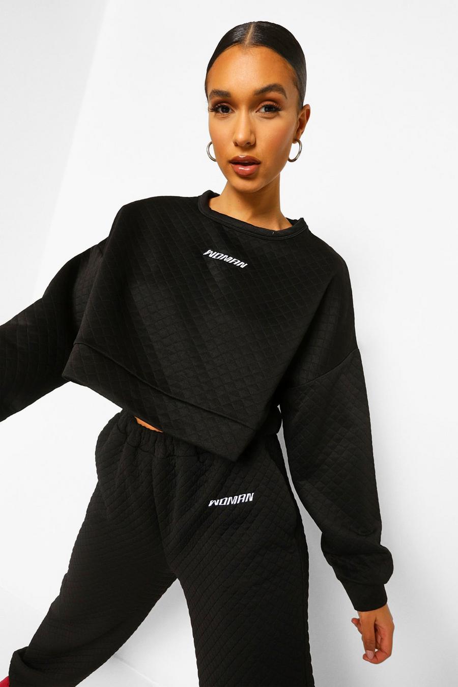 Black Woman Embroidery Waffle Cropped Sweatshirt image number 1