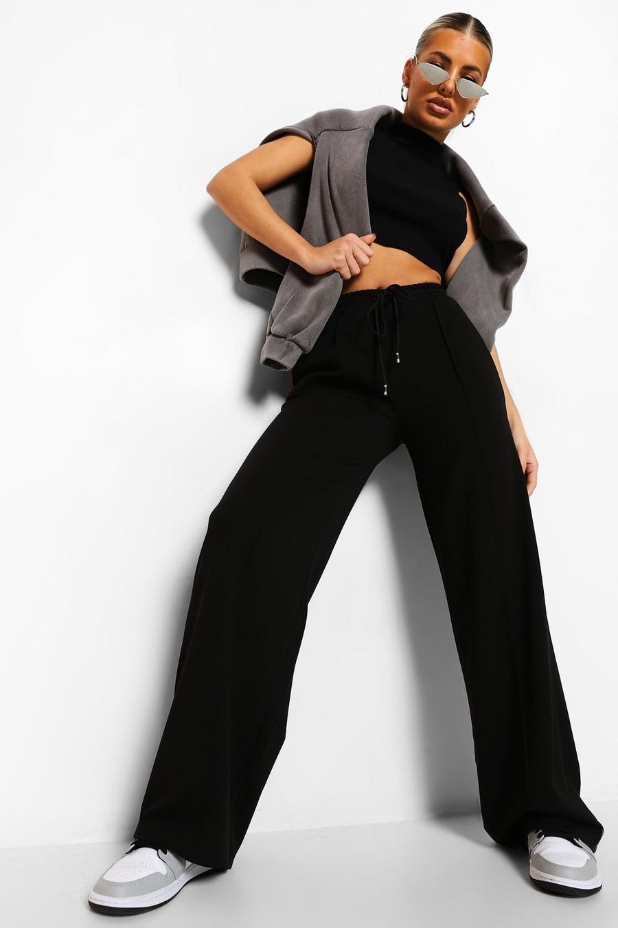 Black Piping Detail Wide Leg Woven Joggers image number 1