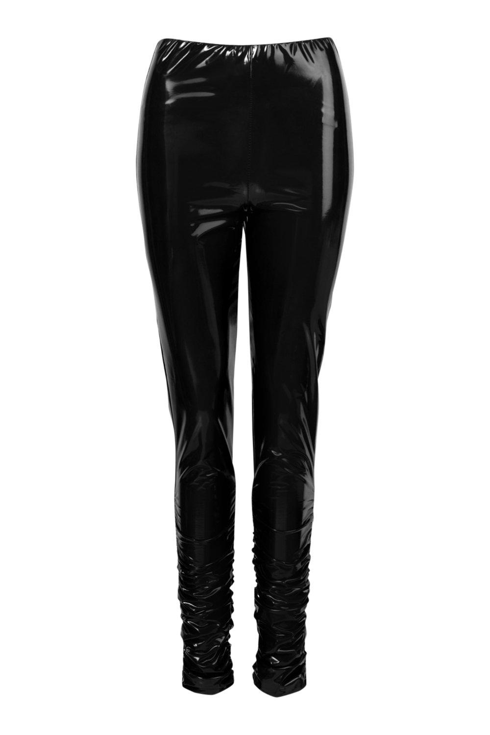 Deep Elastic Waist Shaping Faux Leather Leggings