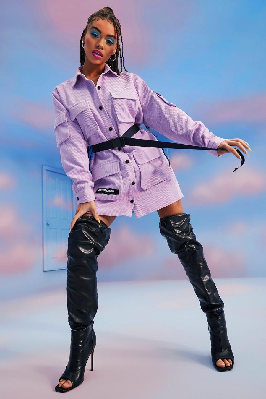 Lilac Utility Belted Official Cord Shirt Dress image number 1