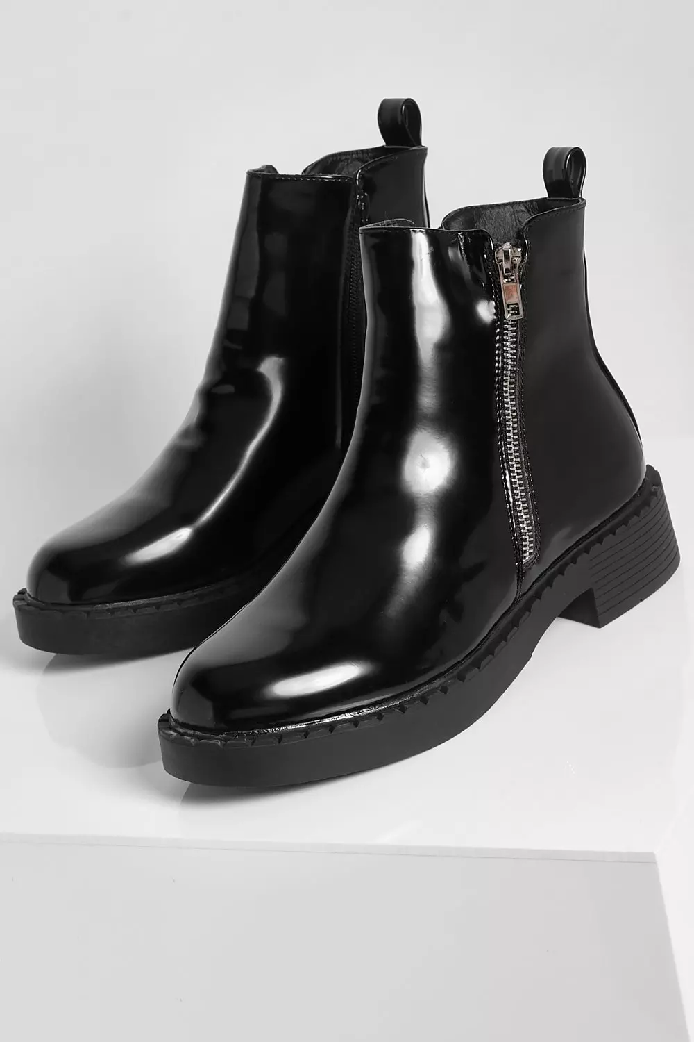 Black patent glitter chunky sales ankle boots