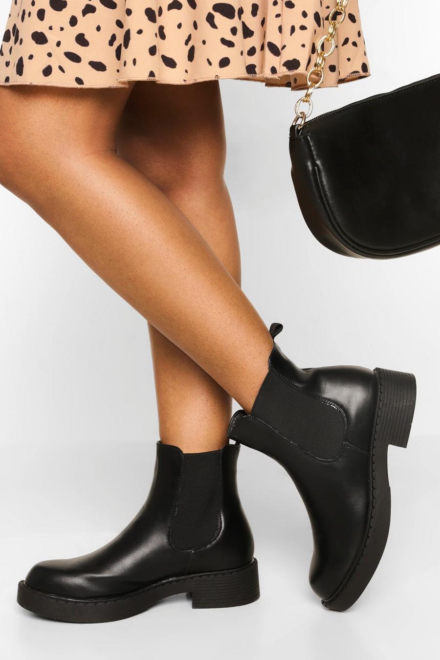 Black Pull On Chunky Chelsea Boots image number 1