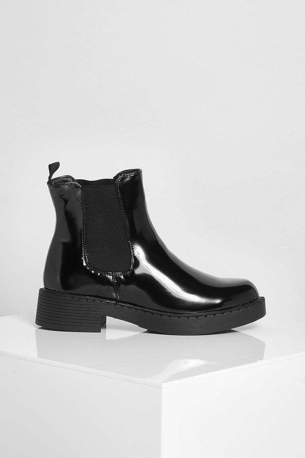 Black patent hotsell chunky chelsea boots