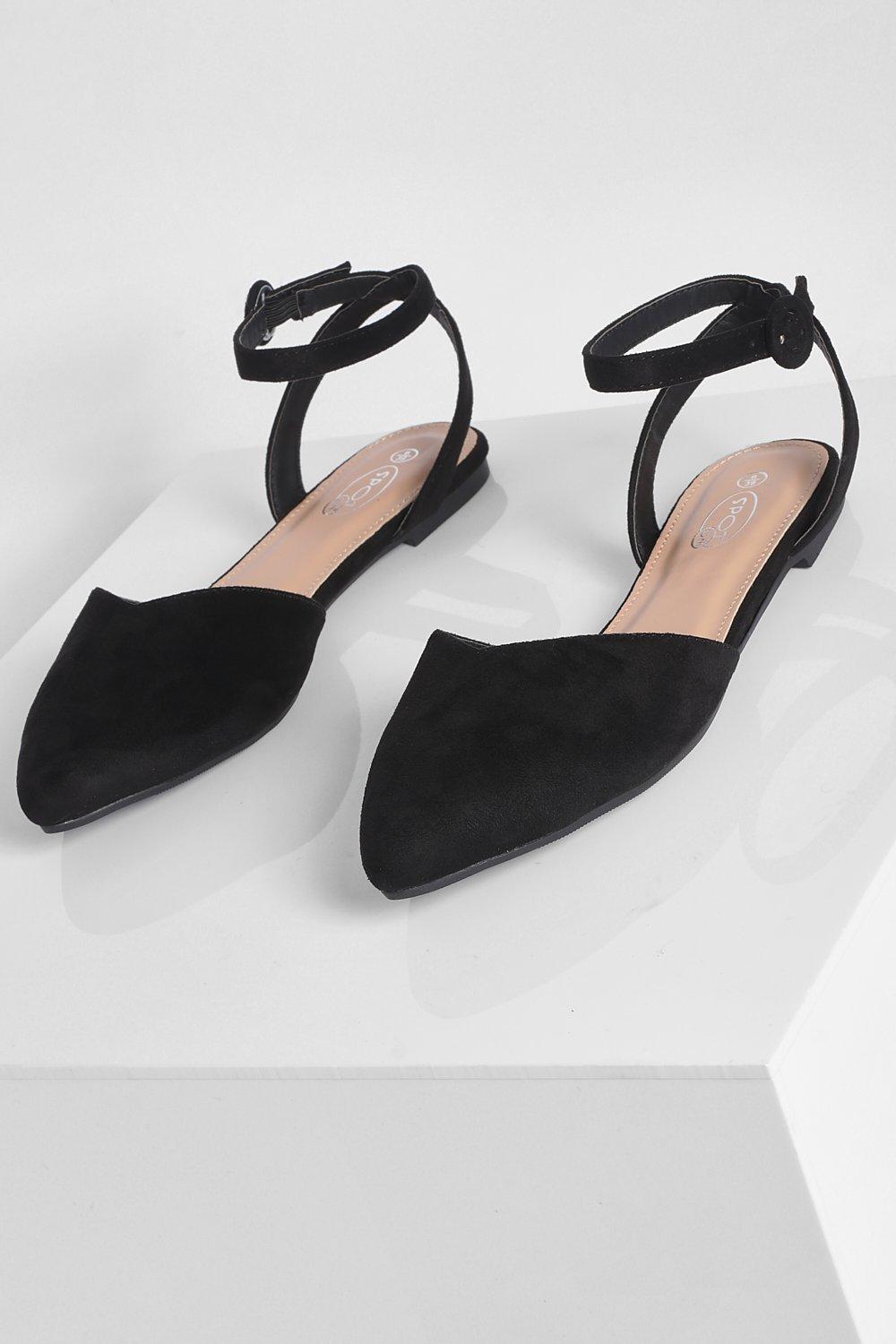 Pointed ballet flats with ankle strap best sale